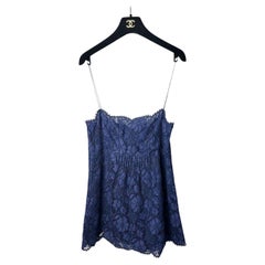 Chanel Blue Floral Lace Caraco CC Logo Buttons Tank Top Sz.38