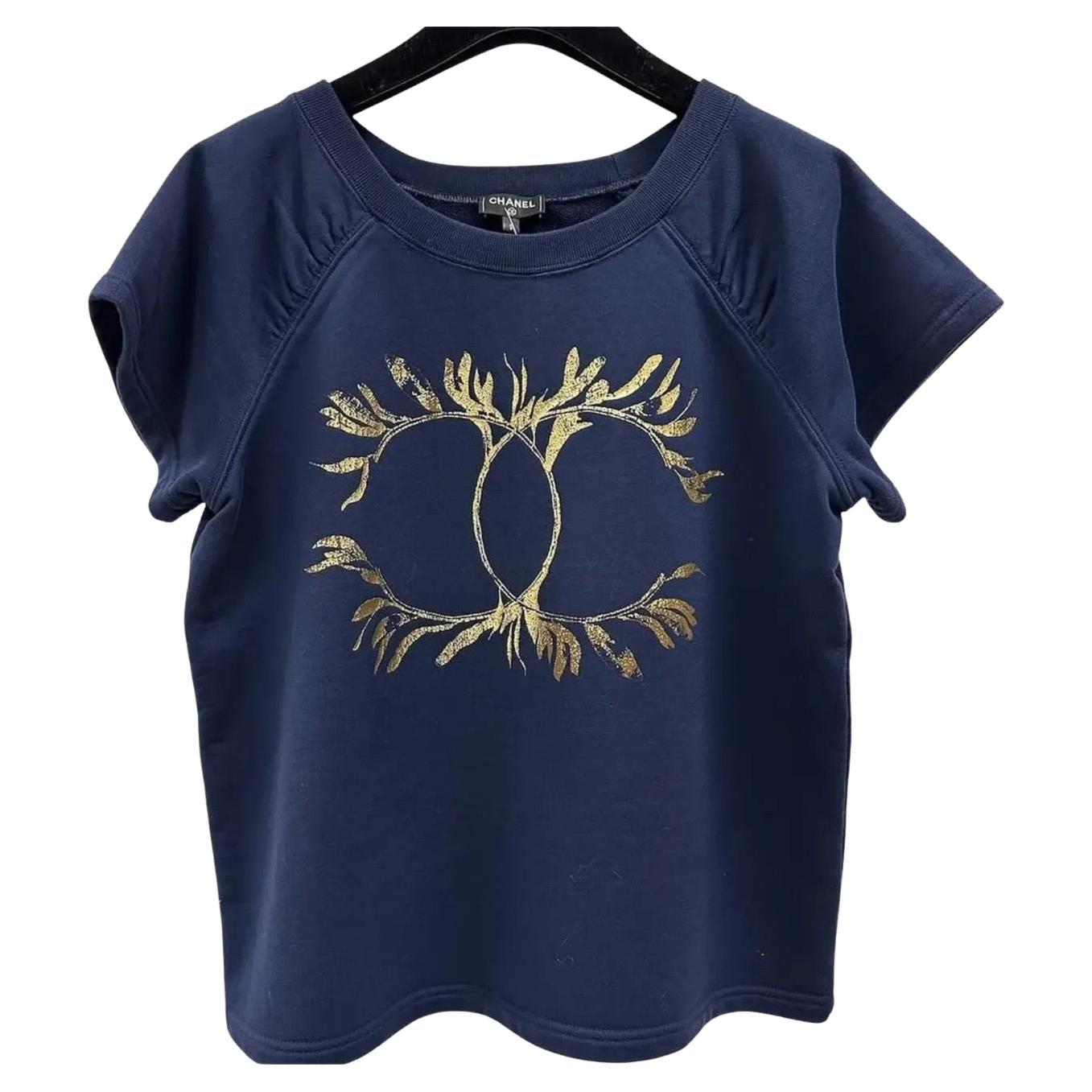 Chanel - Maglietta in cotone con stampa dea greca blu navy - T S in vendita