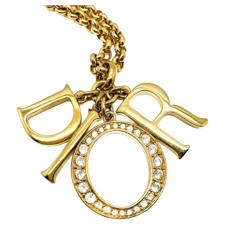 Vintage Christian Dior Grande Gold D I O R Letter Charm Necklace 1990S For Sale