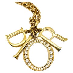 Vintage Christian Dior Grande Gold D I O R Letter Charm Necklace 1990S