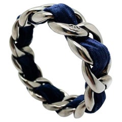 Vintage Chanel Blue Velvet Gunmetal Logo Bangle 2013