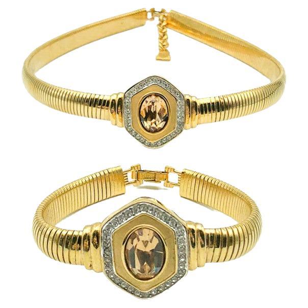 Vintage Lanvin Citrin Kristall Deko-Stil Halskette & Armband 1980er im Angebot