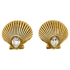 Vintage Yves Saint Laurent Crystal Shell Earrings 1980s