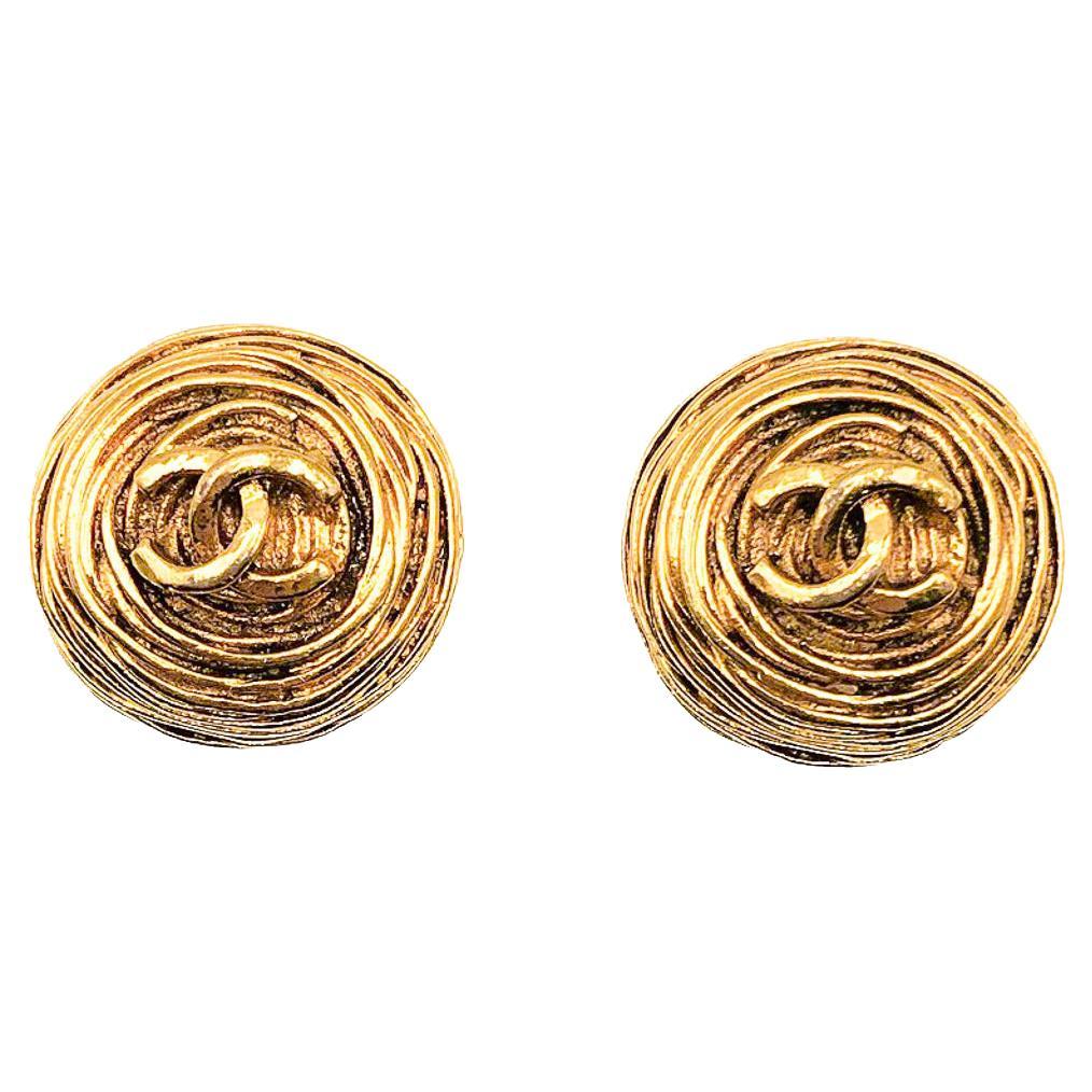 Vintage Chanel Birds Nest Interlocking CC Earrings 1994 For Sale