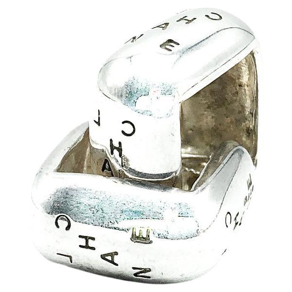Vintage Chanel Sterling Silver Logo Huggie  Earrings 2000s For Sale
