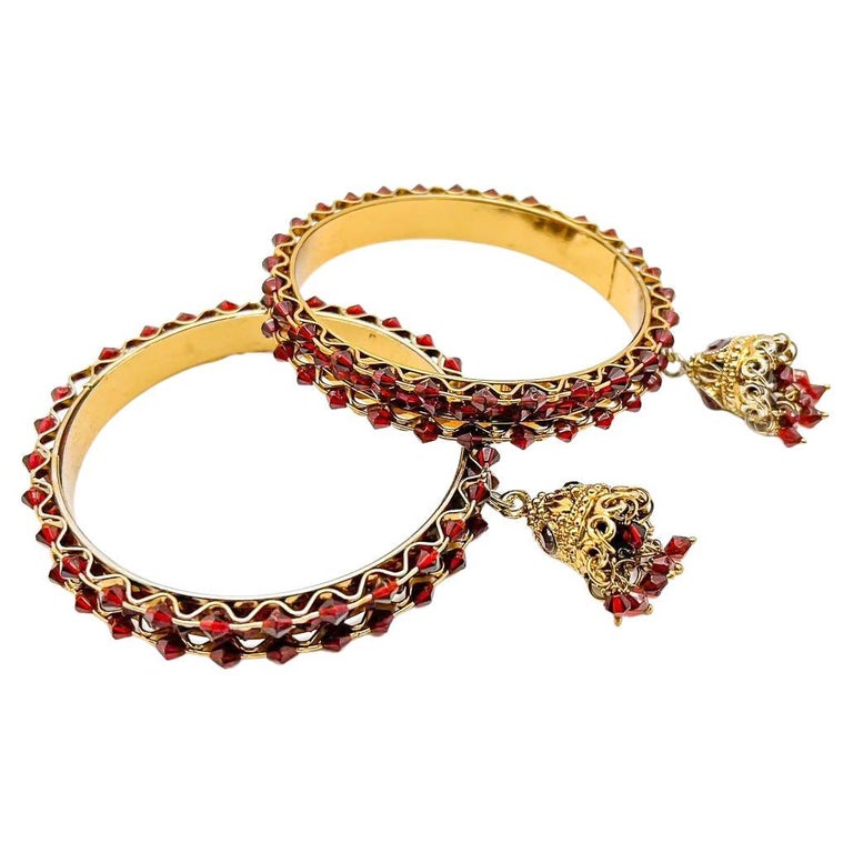 Garnet Inspired Stacking Bangles with Charms 2000s For Sale at 1stDibs