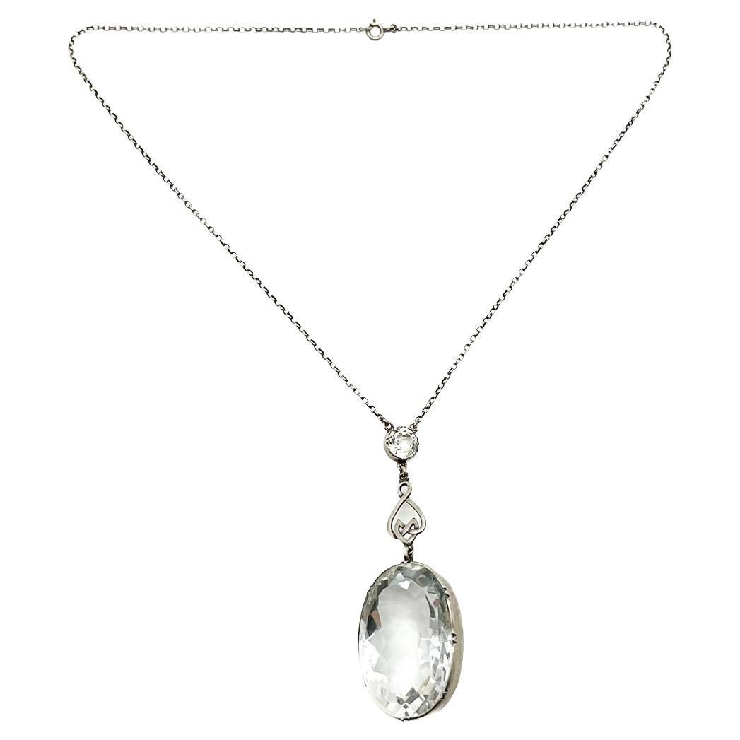 Collar Colgante Antiguo Arts & Crafts Plata de Ley y Cristal de Roca 1900s