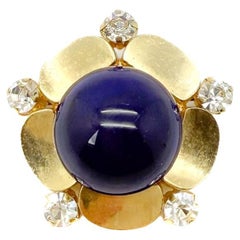 Vintage Christian Dior Lapis Stylised Flower Brooch 1967