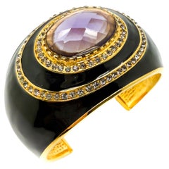 Vintage ROBERTO CAVALLI Italy Amethyst Glass & Black Enamel Statement Cuff 1990s Vintage ROBERTO CAVALLI Italy Amethyst Glass & Black Enamel Statement Cuff 1990s