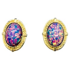 Orecchini cabochon opalini vintage anni '70