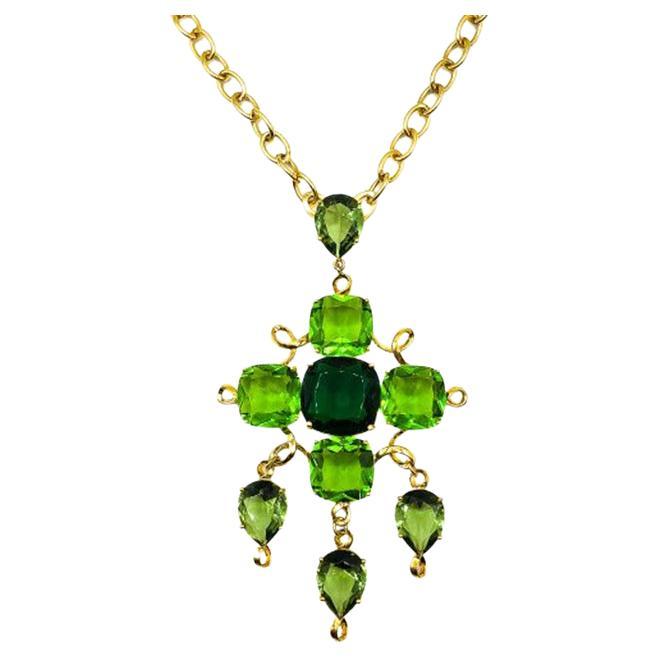 Pre-owned Givenchy Vintage Runway Fancy Cut Green Crystal Cascade Pendant Necklace 1980s