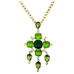 Vintage Givenchy Runway Fancy Cut Green Crystal Cascade Pendant Necklace 1980s