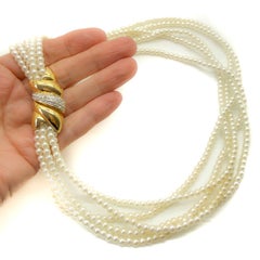 Collar «Torsade» vintage con cierre ondulado decorativo de oro chapado y perlas, de los años 80