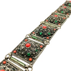 Vintage Silver Cannetille Panel Bracelet 1940s