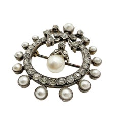 Antique French Silver Belle Epoque Pearl Brooch 1900s
