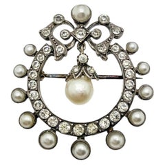 Antique French Silver Belle Epoque Pearl Brooch 1900s