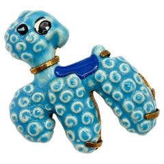 Broche vintage en céramique représentant un caniche, d'inspiration Neuquelman, années 1940