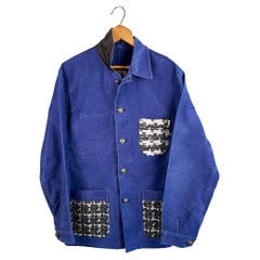 French Blue Work Jacket Blue w. Black Silver Tweed J Dauphin Large