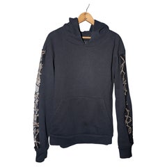 J Dauphin Black Hoodie Sweatshirt Organic Cotton Embellished Sleeve