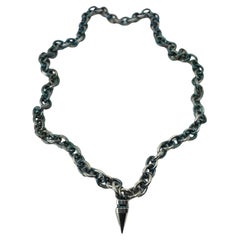 Chain Necklace Spike Stud Brutalist Blue