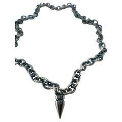 Blue Plated Chain Necklace with Spike Pendant — Paris 2008 J Dauphin
