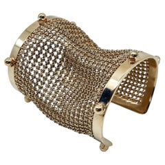 Gold Sculptural Cuff Chain Bracelet Studs Vintage J Dauphin