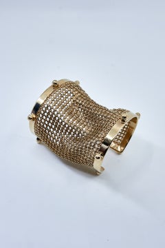 Gold Sculptural Cuff Chain Bracelet Studs Vintage J Dauphin