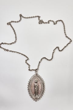 Virgin Mary Necklace Sacred Medal Pink Enamel Turquoise Crystal Devotional