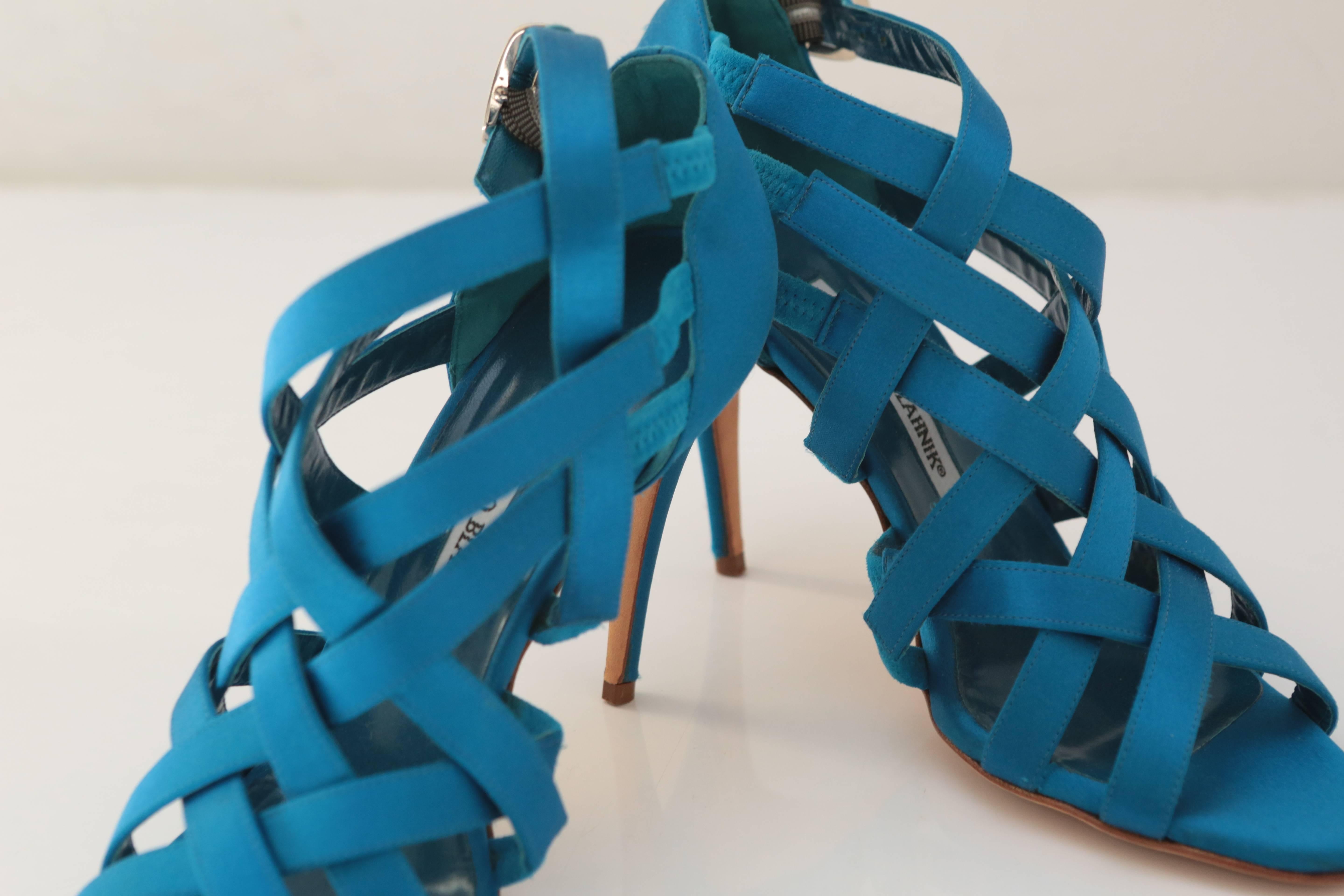 Women's Manolo Blahnik Blue Satin Strappy Heel