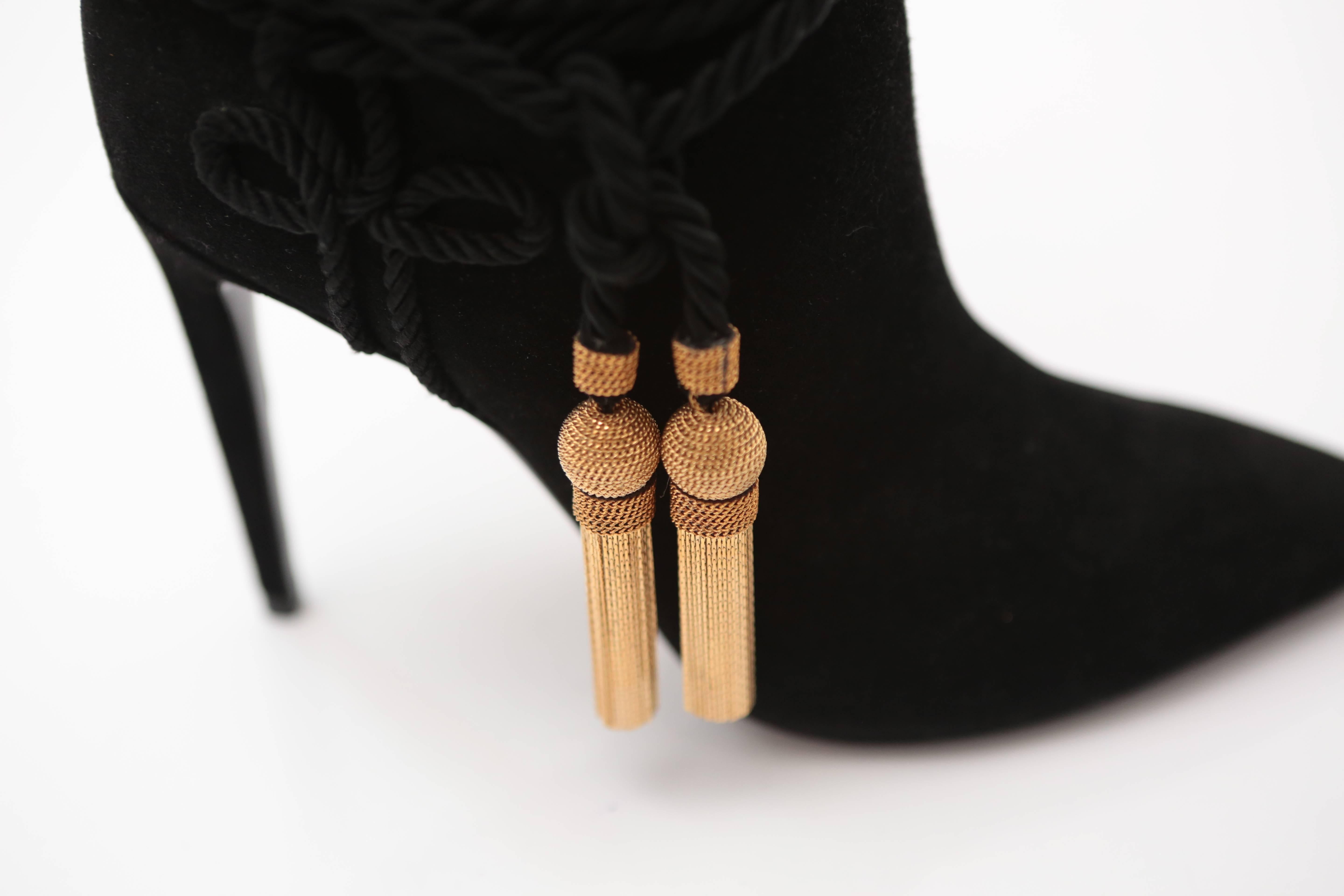 Ralph Lauren Collection Black Suede Boots with Gold Tassel In New Condition In Bridgehampton, NY