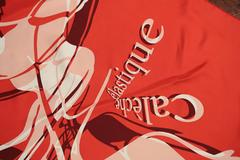 Hermes "Caleche Elastique" Red Silk Scarf With Horses