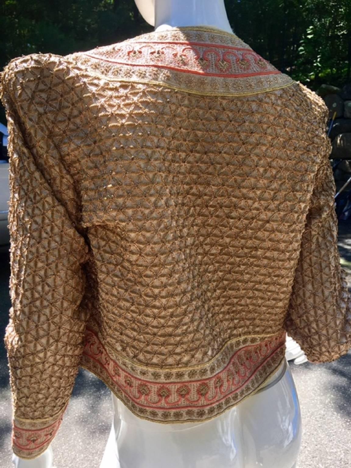 Brown Custom Gold and Peach Embroidered Jacket