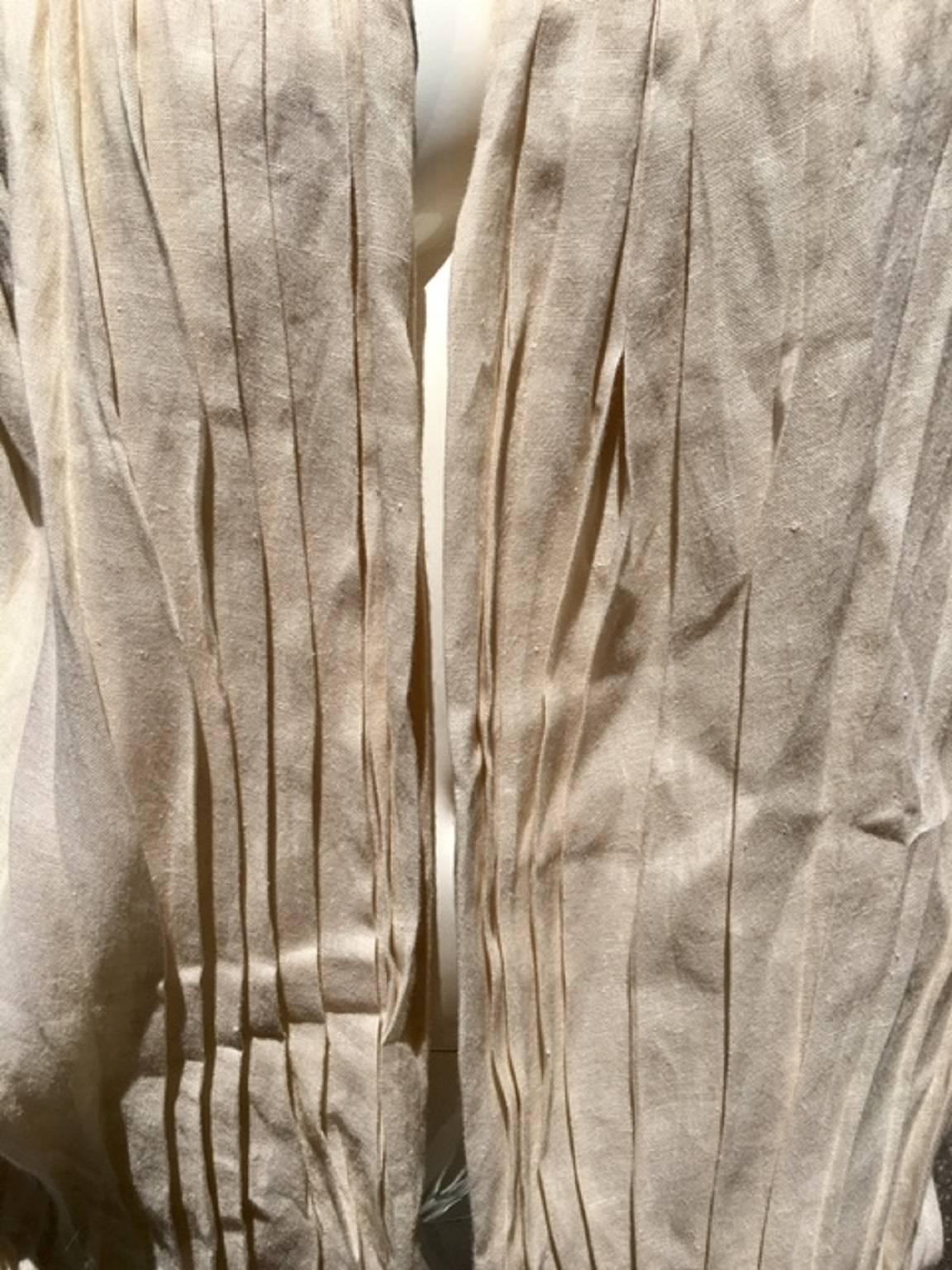 Claude Montana Linen Open Front Top, Long Sleeve, Pleated, Beige, Size 