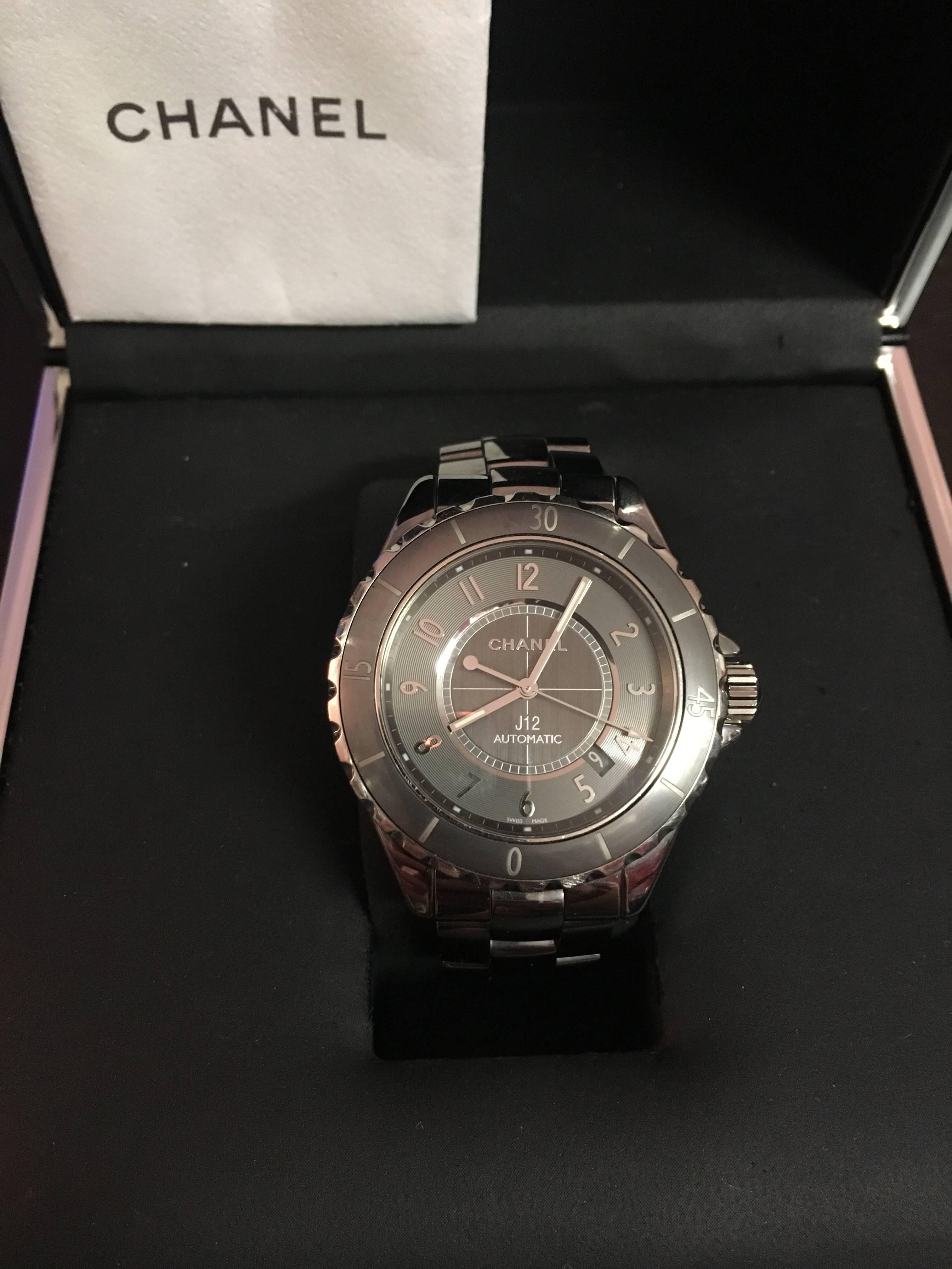 Chanel Gunmetal J12 Unisex Automatic Watch, With box, like new