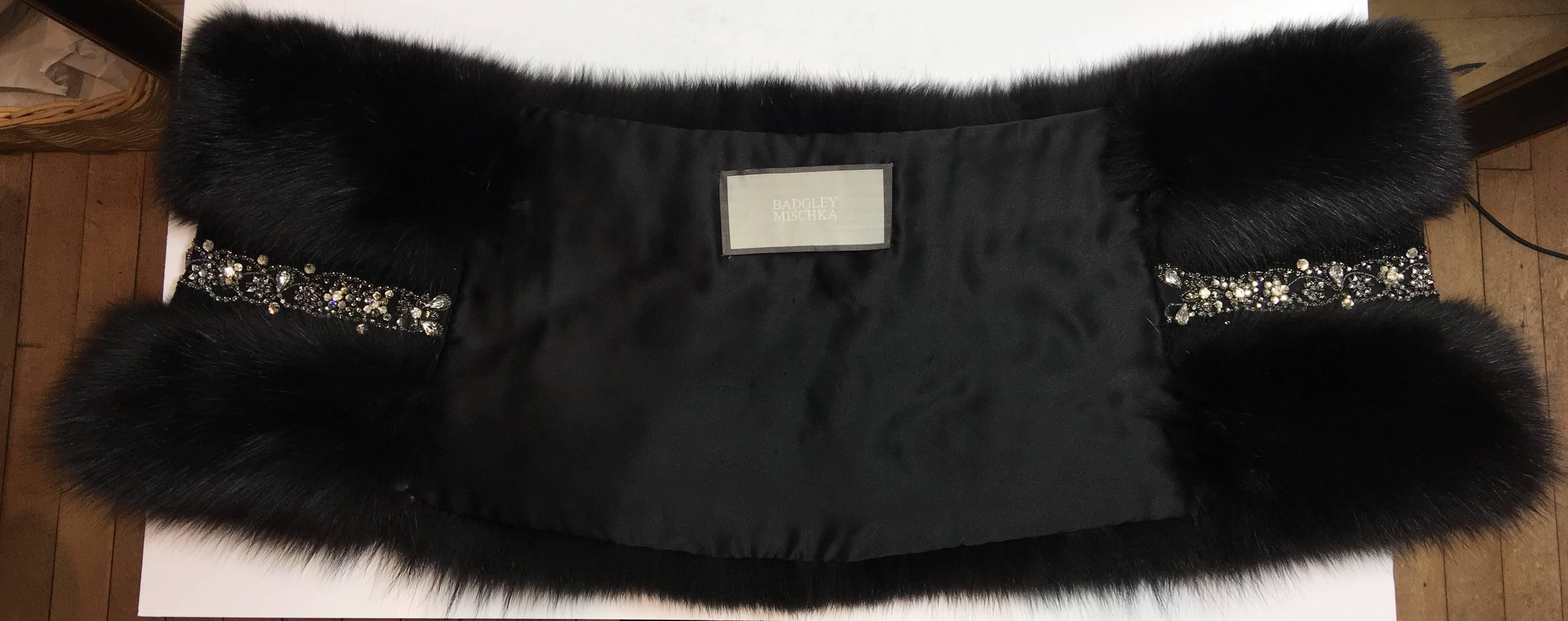 Badgley Mischka Fur Shrug with sequin and crystal details. 