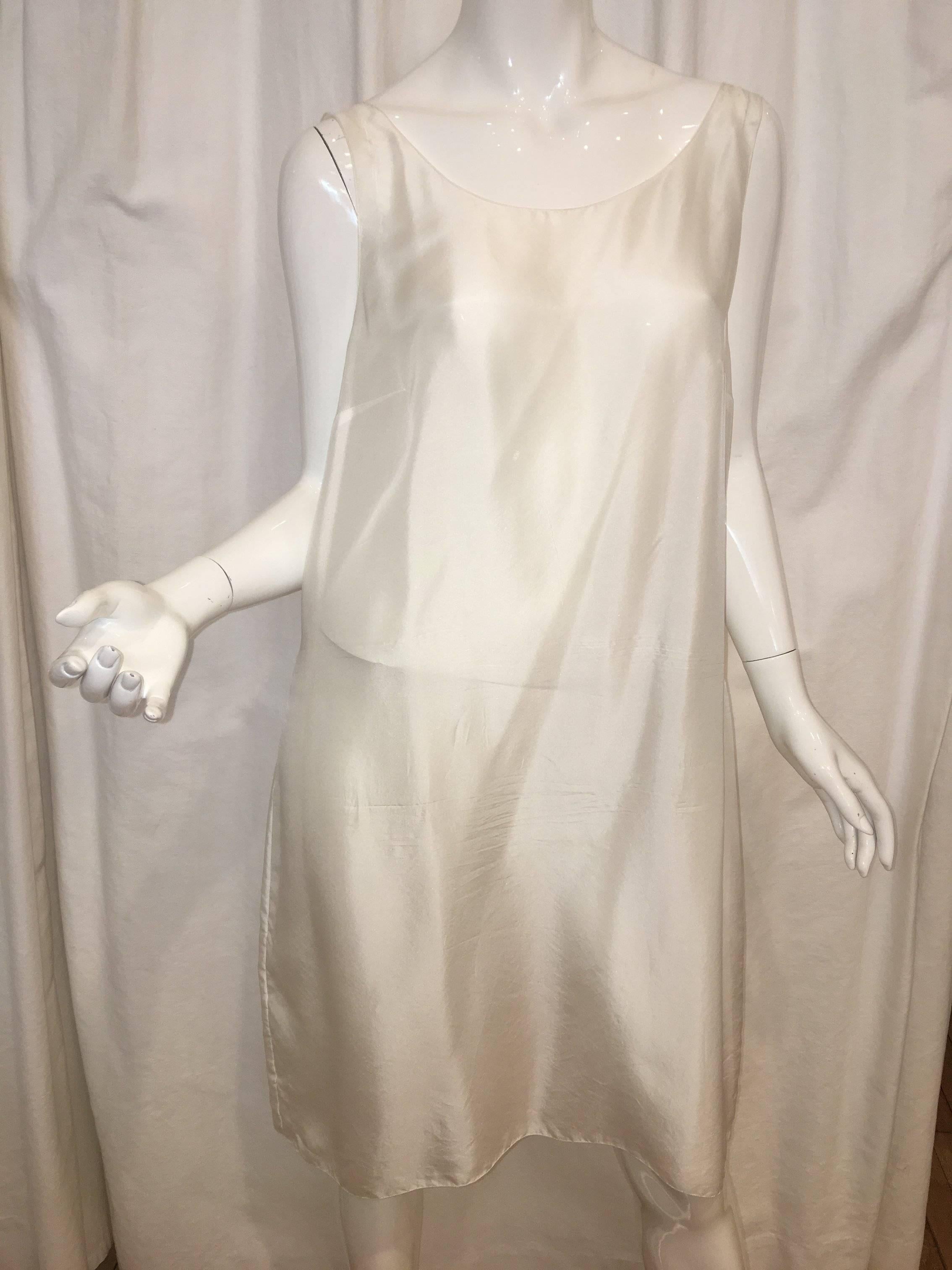 Chanel 2-Piece Dress with Slip. Sleeveless pleated dress. Ivory Silk.