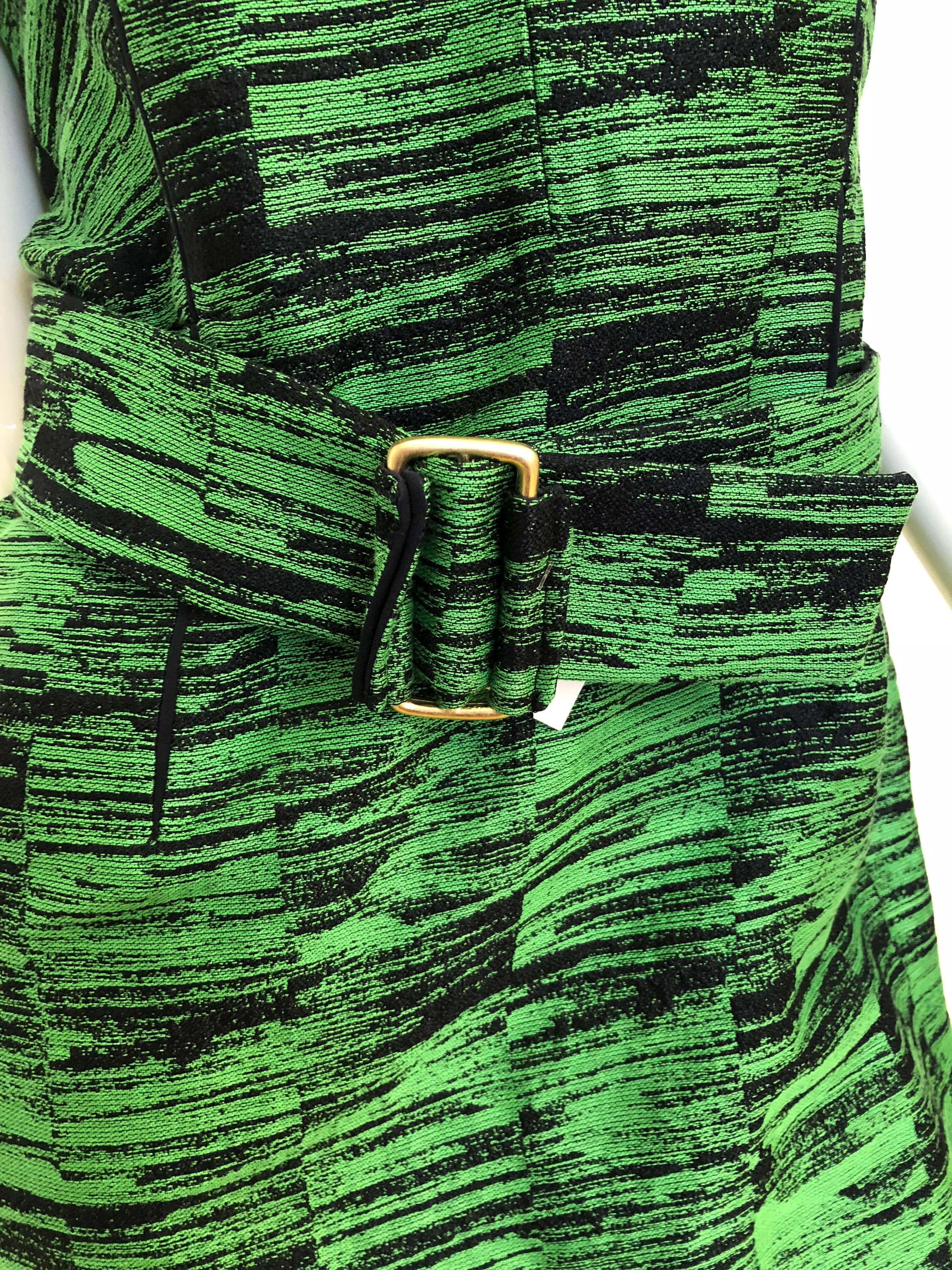 Women's Calvin Klein Green Print Belted Dress