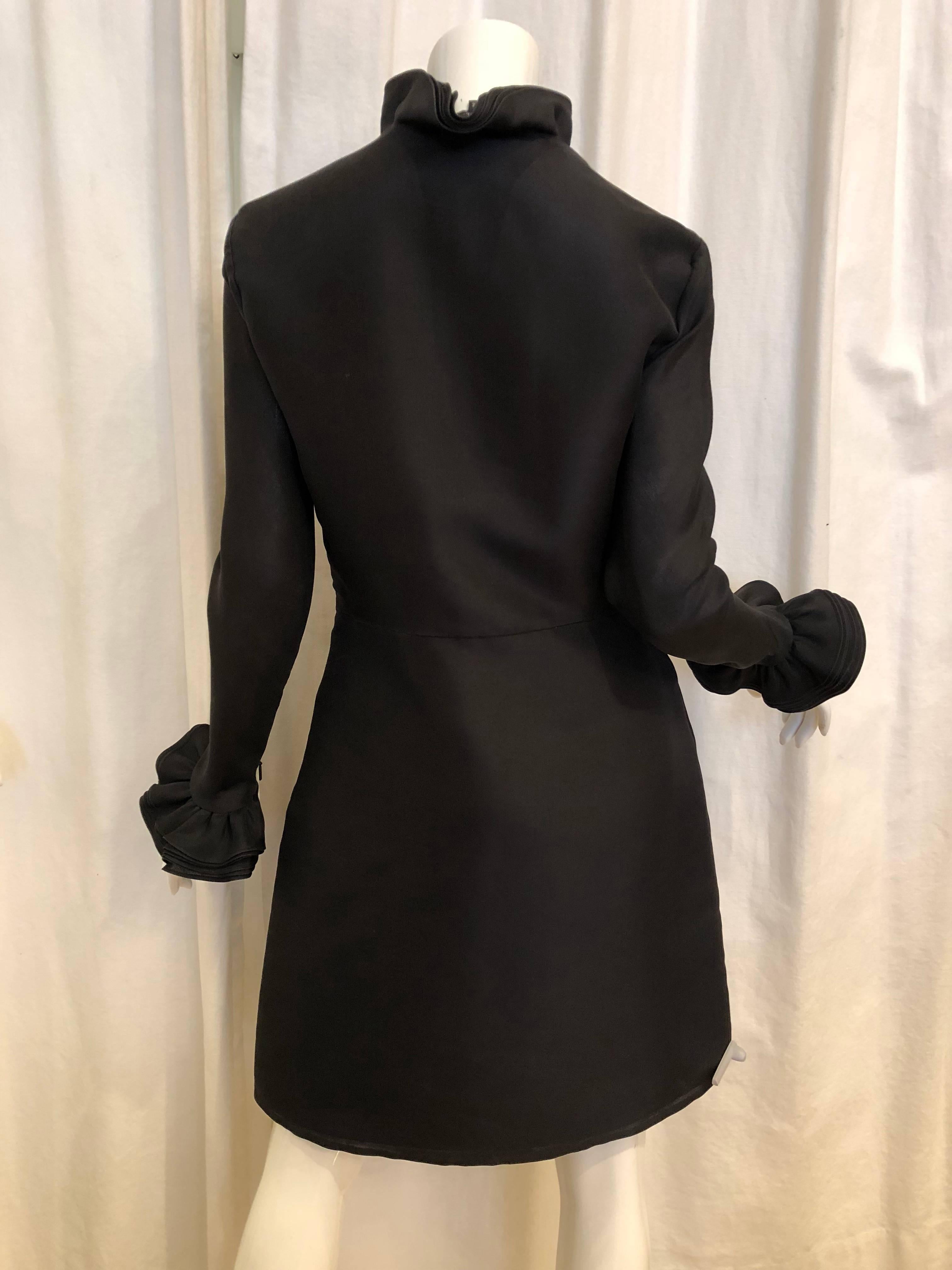 Long Sleeve Silk Organze Dress with Ruffle Collar/Sleeve. Zipper Sleeves and side dress.