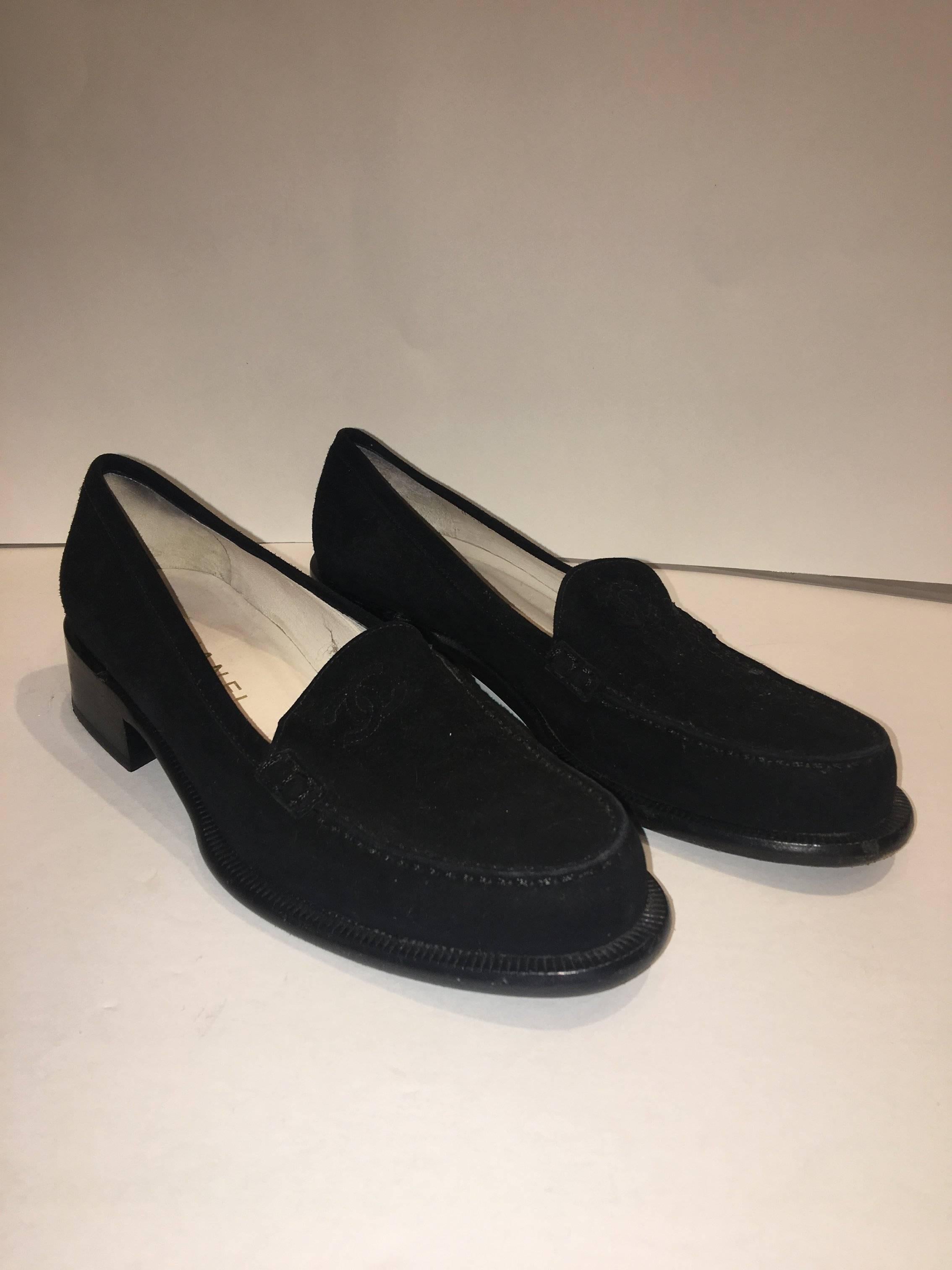 Chanel Black Suede Loafers with 