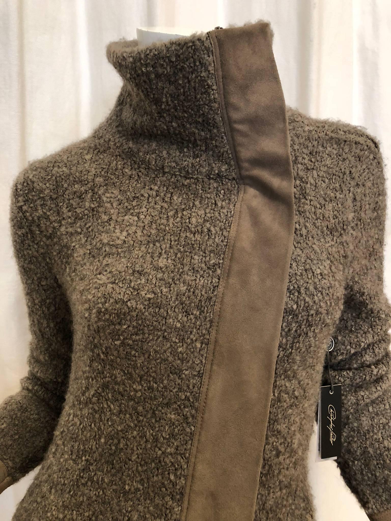 Christopher Fischer Sweater Coat with Suede Detail Zip up and T-Neck.