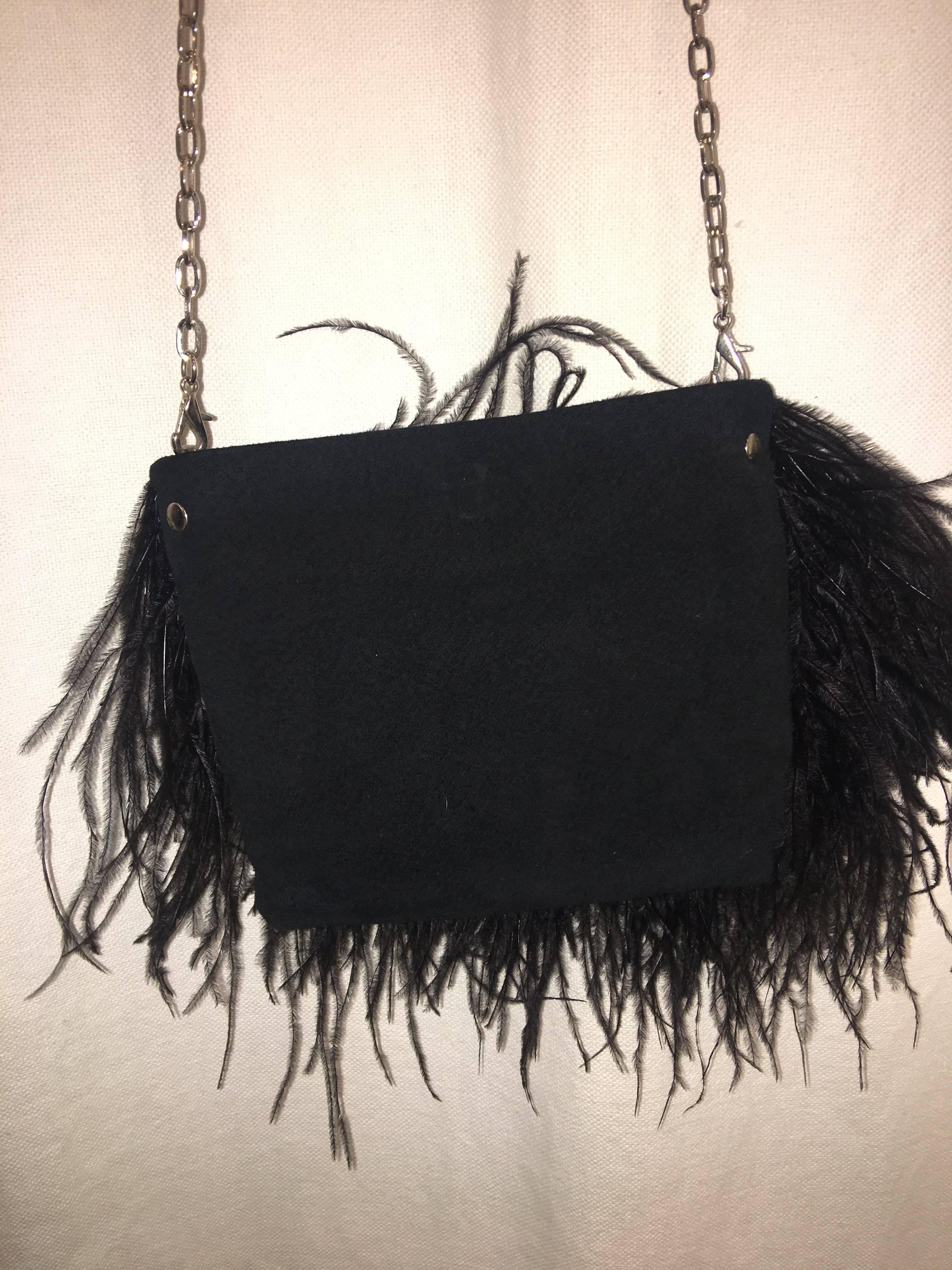 Black African Ostrich Feather Evening Bag