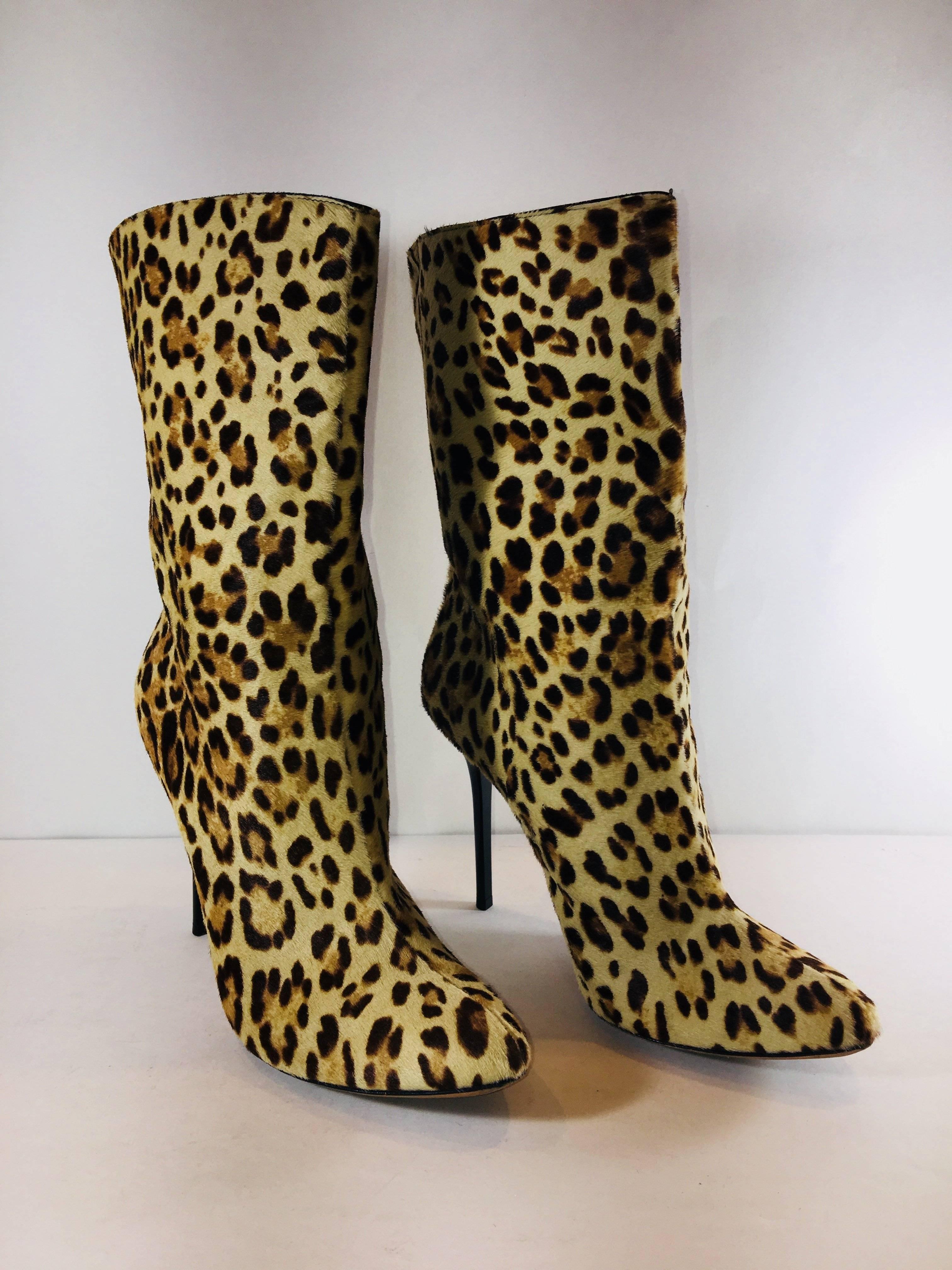 Jimmy Choo Leopard Print Pony Hair Mid Calf Boots