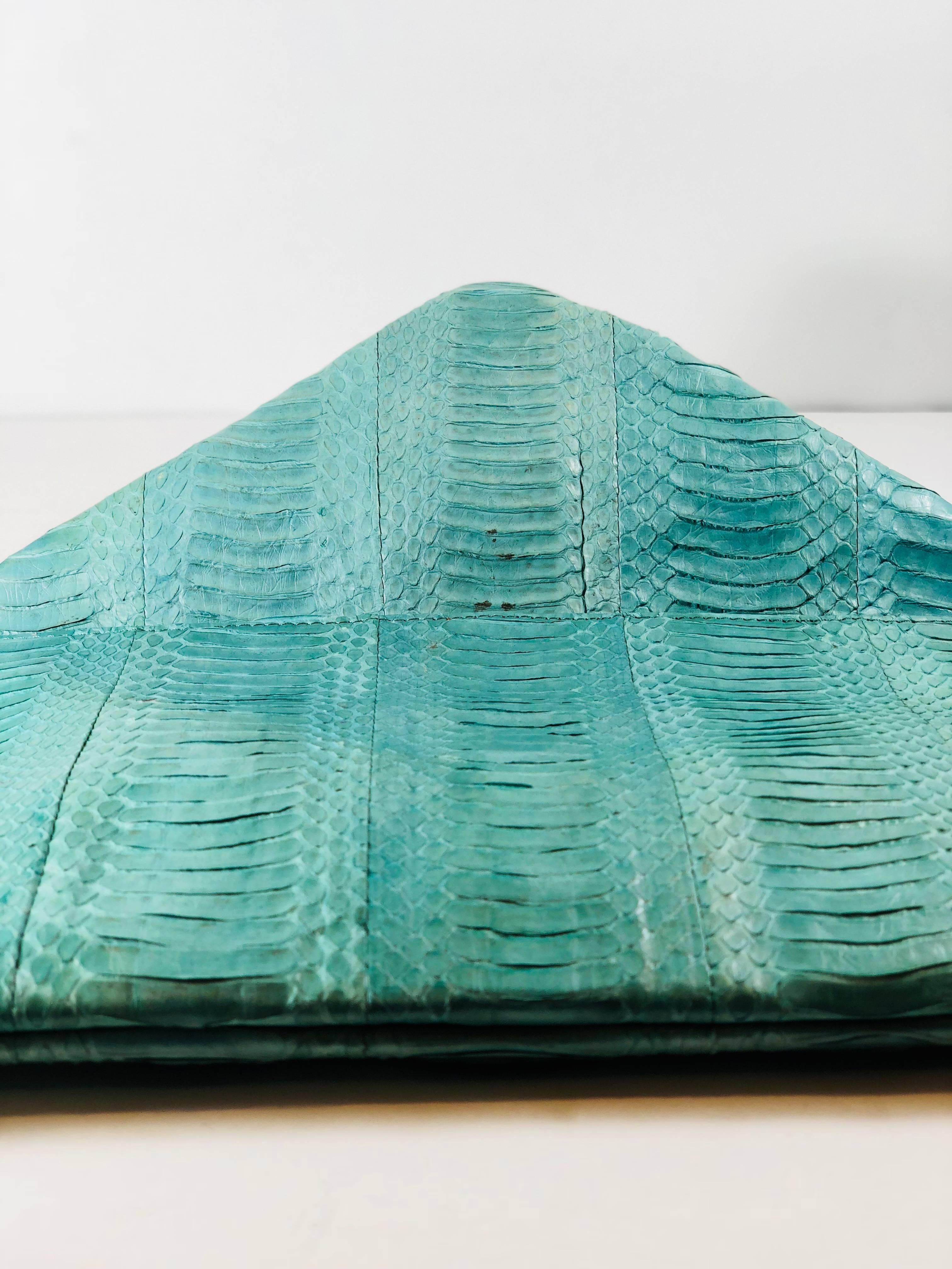 Blue Teal Python Snakeskin Envelope Clutch