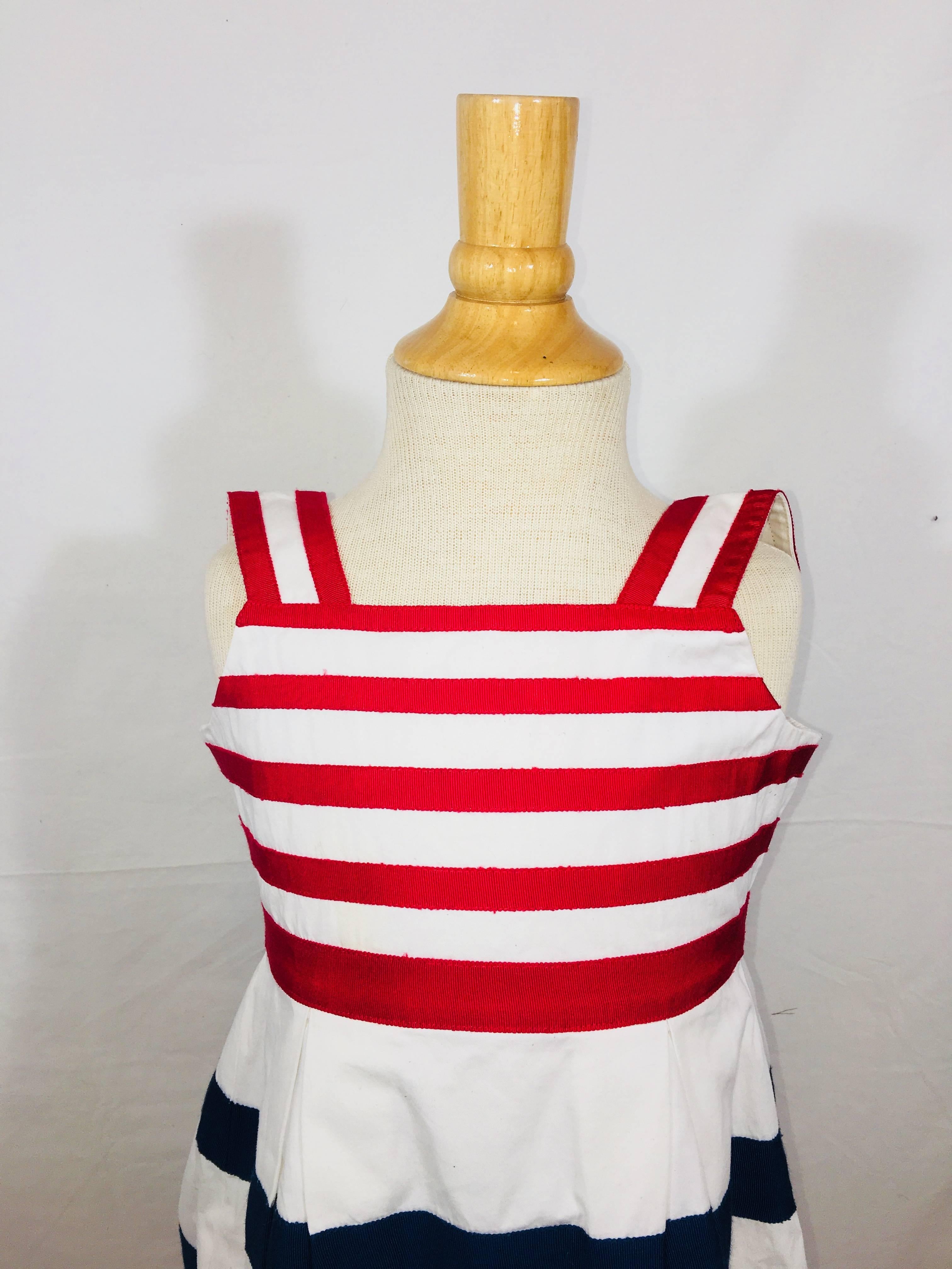 Kids Oscar de la Renta Sleeveless Dress. Red White and Blue Striped with Flare Bottom.