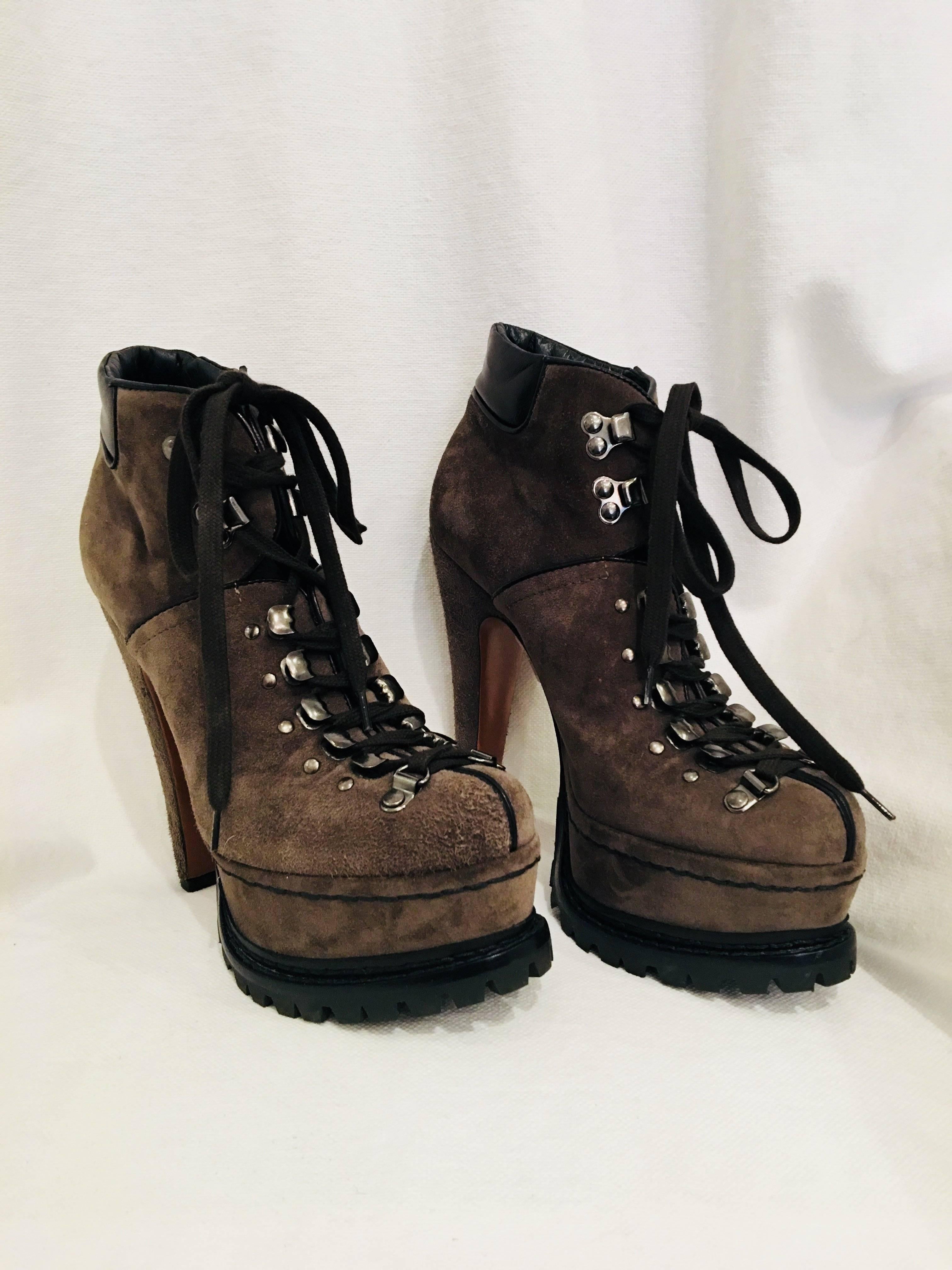 Alaia Lace Up Platform Ankle Boot with Thick Rubber Soles and High Heel.