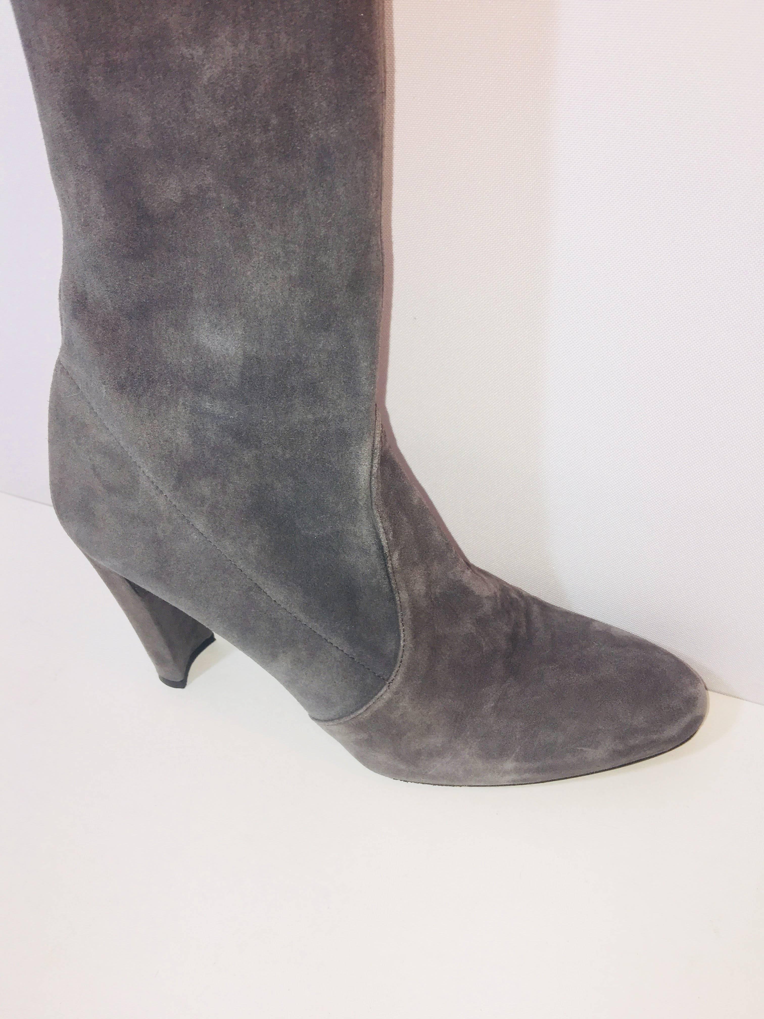 Stuart Weitzman Thigh-High Boots in Grey Suede with Lace up Detail
