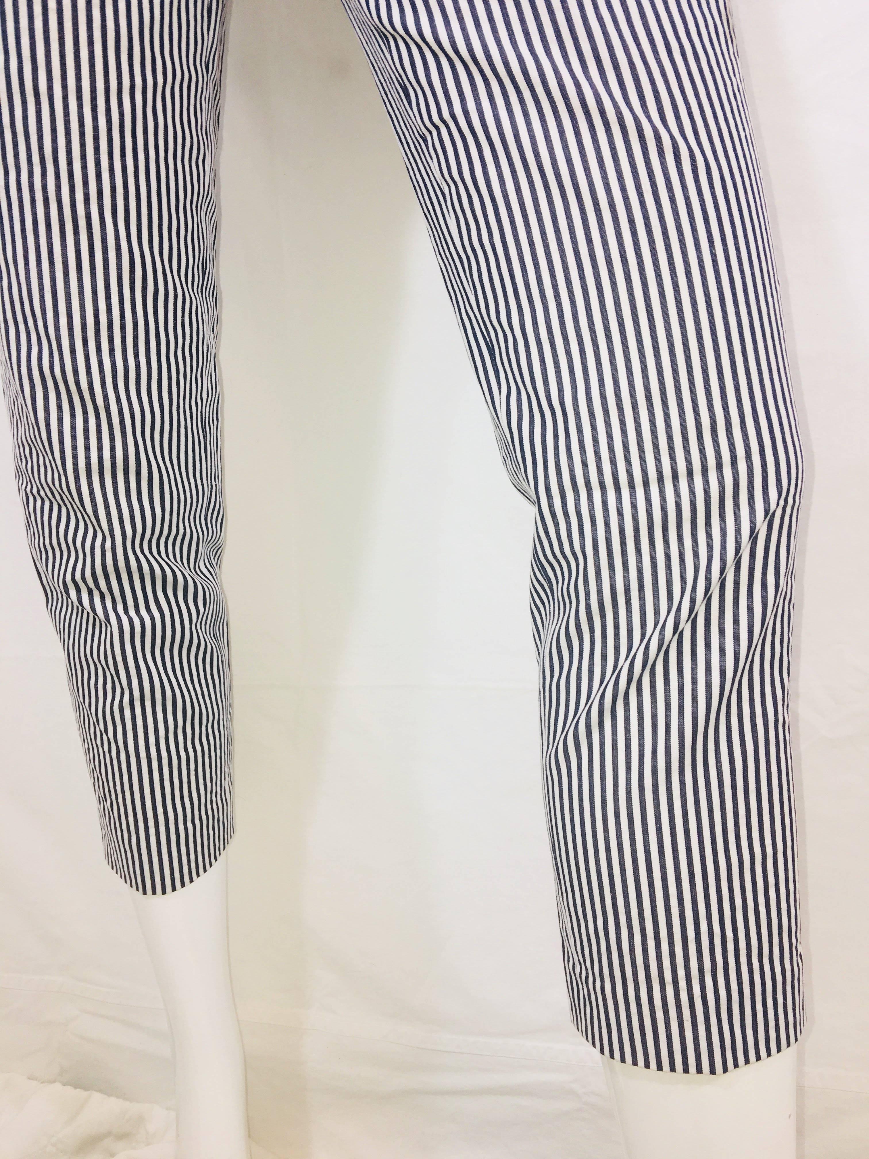 J. Crew Skinny Leg Pant with Nautical Navy/White Stripe Print and Cropped Leg