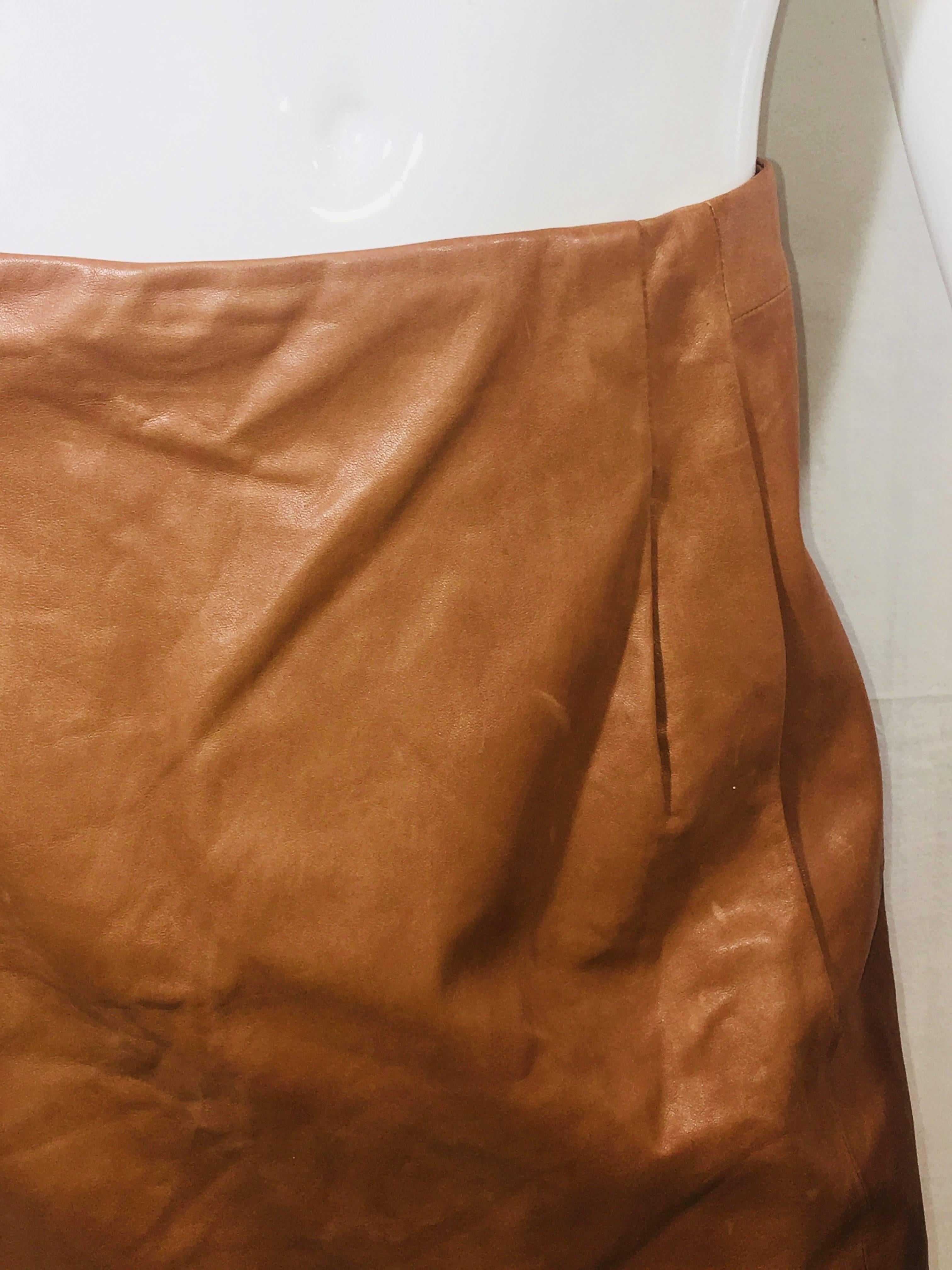 Vince Camel Leather A-Line Mini Skirt with Pockets, Side Zipper, New with Tags.