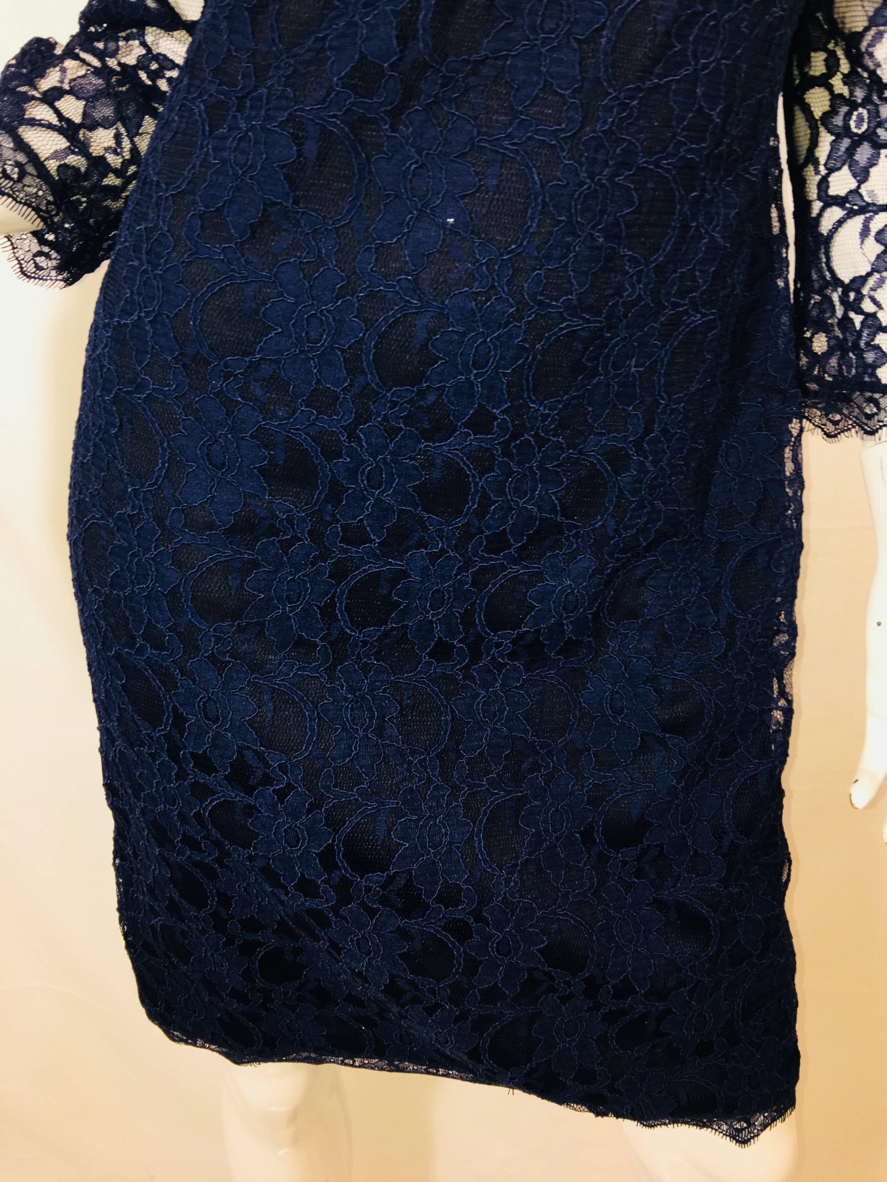 Joseph Ribkoff Lace Sheath Dress with 3/4 Sheer Sleeves and Zipper up the Back.