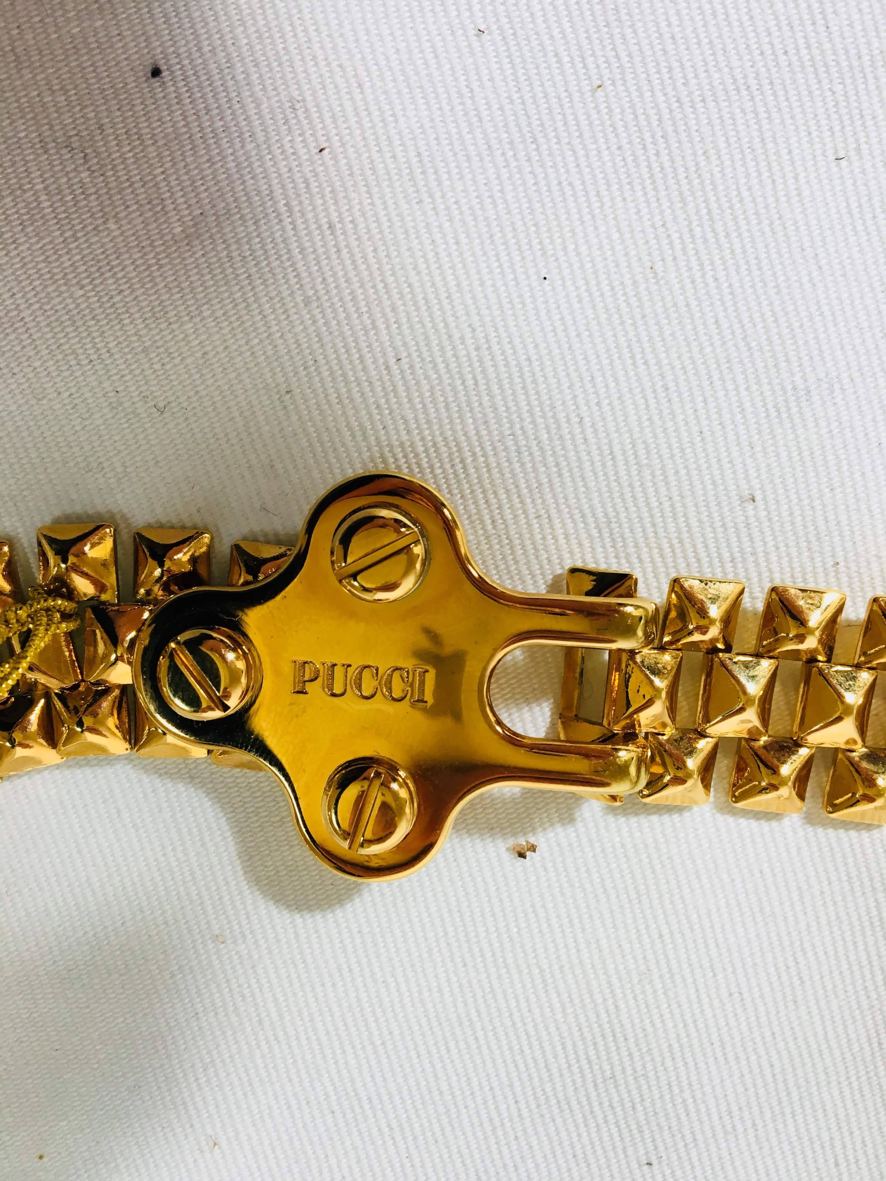 Pucci Stud Link Belt- 3 Gold Rows with Clover Shape Buckle.